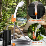 AZXJC Portable Outdoor Shower, Camp shower with 3 LED Lights, 4400mAh Battery Powered Camping Shower Pump for Hiking/Outdoor, Travel, Beach, Pet, Flowering, Waterproof &USB Rechargeable 2 Flow Mode