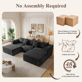 Boneless Couches for Living Room - 110" U Shaped Modular Sectional Sofa with Ottoman Oversized Deep Seat Corduroy No Assembly Memory Foam Cloud Big Comfy Convertible Floor Couch (Black)