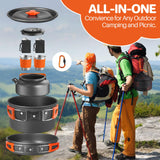 17PCS Camping Cooking Set, Non-Stick Lightweight Camping Pots and Pans Set with Kettle, Stainless Steel Cups FUNYKICH