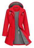 ATLASLAVA Rain Jacket Women Waterproof Long Lightweight Raincoat Hooded Windbreaker Outdoor Trench Coat RED 2XL