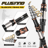 PLUSINNO Fishing Rod and Reel Combos -24 Ton Carbon Fiber Telescopic Fishing Pole - Spinning Reel 12 +1 Shielded Bearings Stainless Steel BB-Free Carrier Bag Case, Travel Saltwater Freshwater Fishing PLUSINNO