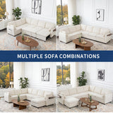 Modular Sectional Couch with Pull Out Sofa Bed, 116" U Shaped Modular Cloud Sofa Set with Ottoman, Charging Port & Foldable Side Table, 7 Seater Comfy Chenille Sleeper Couch for Living Room, Beige