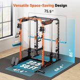 YOLEO Smith Machine with Independent Dual-Pulley System, 1800LBS Adjustable Cable Crossover Squat Rack, Multi-Functional Power Cage for Home Gym