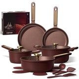 CAROTE Pots and Pans Set Nonstick, 16pcs Cookware Set Nonstick Non-Toxic & PFOA&PFOS-Free, Dishwasher, RV/Camping Cookware Set, Cooking Pots with Lids,Wine Red
