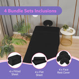 XOLLOZ Massage Table Sheets Set – 3 Piece 4 Set, Microfiber Spa Bed Sheets, Cotton-Feel Massage Bed Cover, Wrinkle & Oil Resistant, Soft Accessories for Estheticians – Black