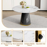 Vohuai Round Dining Table Set for 4, 45''Marble Grain Dining Room Table Set for 4 with Upholstered Chairs, Modern Dinner Table Set for Kitchen Dining Room