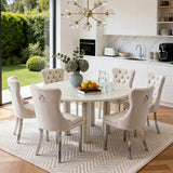 SSLine Faux Stone Round Dining Table Set for 6 w/Velvet Chair,Mars Pattern