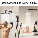 KES Black Bathtub Shower Faucet Set with 12" Rectangle Rain Shower Head, Shower System with 3-Modes Handheld Spray and Waterfall Tub Spout, cUPC Anti-Scald Valve included, XB6336S12-BK