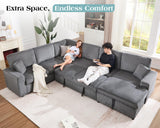 VanAcc 130" Sofa Bed, Sectional Sleeper Sofa, Pull Out Couch with Storage