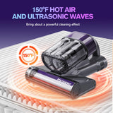 Mxnsewr Mattress Vacuum Cleaner, Ultrasonic Bed Vacuum Cleaner with 18Kpa Strong Suction, 150°F Heat & 253.7nm UV-C Light, Intelligent Dual Cup, One-Click Dust Removal for Bed, Sofa, Pet Hair, Grey