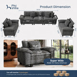 PHI VILLA 3-Piece Modular Sofa Set, 3-Seat Sectional Couch and 2 Armchairs