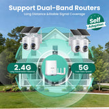 SOLIOM- 5MP Security Cameras Wireless Outdoor, No Subscription & Solar Powered,4-Cam Pack Cameras for Home Security with 360° Auto Motion Tracking, 3K Color Night Vision,5G & 2.4G Router Compatible