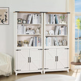 Joaxswe 5 Tier Bookshelf 70in Tall Bookcase with Barn Doors and Storage Cabinet