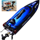 XDJXWJN 14 inch Big RC Boat Remote Control Boat for Kids and Adults, 25 KPH Fast RC Speed Boat with Two 1100mAh Batteries, Waterproof Toy Boats for Lakes Pools & River