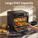 SMIRLY Digital Air Fryer Toaster Oven Combo, 27QT Convection Countertop Oven, 10-in-1 Multi-Function Fits 12" Pizza & 6 Slices of Toast, Stainless Steel, Black