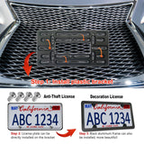 BGGTMO Front License Plate Mounting Kit- Universal License Plate Bracket & Black Aluminum Car Tag Frame for 2 Drill Hole Front Bumper, Adapter Holder with Anti-Theft Screws Bolts Caps Cover Fastener