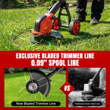 6000mAh Electric Weed Eater Battery Powered,12″ Brushless Electric Weed Wacker Cordless Wheeled String Trimmer,4 in 1 Grass Trimmer/Brush Cutter/Grass Edger/Weed Trimmer 5 Blade, 2 Battery (Red)