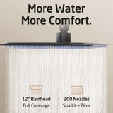 KES Black Bathtub Shower Faucet Set with 12" Rectangle Rain Shower Head, Shower System with 3-Modes Handheld Spray and Waterfall Tub Spout, cUPC Anti-Scald Valve included, XB6336S12-BK