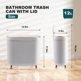 Supteron Bathroom Trash Can with Lid 3.2 Gallon Narrow Trash Can Small Plastic Trash Bin