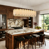 WECHAET Modern Gold Rectangle Chandeliers for Dining Room Kitchen Island Light Fixture, Water Ripple Crystal Glass LED Chandelier for Living Room, 2700K-6000K