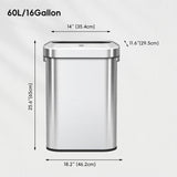 EKO Urban 16 Gallon/60 Liter Open Top Stainless Steel Slim Commercial Trash Can, Tall Kitchen Trash Bin, Heavy-Duty Commercial Grade Large Garbage Bin for Home, Office, Hotel, Cafe, Restaurant, Dorm