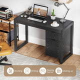 Tangkula Computer Desk with Storage Cabinet & Drawer, White Wooden Home Office Desk