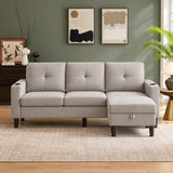 Pingliang 80-Inch Convertible Sectional Sofa with Ottoman, Light Grey