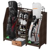 Ponsonbay Golf Bag Storage Organizer for Garage, Premium Wooden 2 Golf Bags Rack with Drawer (Black） Ponsonbay