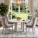 SSLine Faux Stone Round Dining Table Set for 4 w/Velvet Chair,Mars Pattern