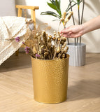 Gold Hammered Metal Trash Can Wastebasket, Decorative Stylish Garbage Can Waste Basket