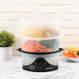 6Qt. 2-Tier Food Steamer, Dishwasher Safe (AFS-140B), Black, 6 Liter AROMA