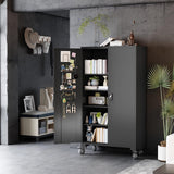 Large Metal Cabinet Two Lockable Doors Four Wheels,Four Adjustable dividers can be Used as Tool File Storage
