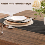 Long Dining Table for 6, Marble Texture Finish Kitchen Table with Sturdy Wooden Frame, Rectangle Dining Table for Dining Room