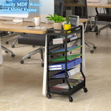 ThreeHio 7 Tier Rolling File Cart with Sliding Trays, Wood Metal File Organizer Beside Desk, Free-Standing File Holder, Paper Letter Tray Organizer Mesh Desk Organizer for Home Office School (Patent) ThreeHio