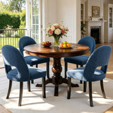 BONBEUR Upholstered Dining Chairs Set of 4, Mid Century Modern Kitchen Chairs with Solid Wood Legs & Linen Fabric Backrest for Dining Room and Farmhouse, Blue