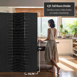 Red Lantern 6 ft. Tall Double Sided Black Crocodile Print Canvas Room Divider 3 Panel Freestanding Folding Privacy Screen Partition and Separator for Modern and Contemporary Bedroom Home Office Studio Red Lantern