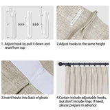 Macochico 150”Wx96”L Pinch Pleated Sliding Door Curtains with Hooks and Tieback, Natural Linen Drapes for Patio Doors Living Room Bedroom Home Office Divider with Tieback, Sand Beige, 1 Panel