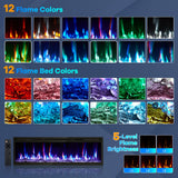 GarveeHome 50 in Electric Fireplace Wall Mounted/Recessed with Remote Control, 4.2 in Ultra-Thin Linear Fireplace Heater 750W/1500W with Timer, 12-Color Flames, Log & Crystal Options