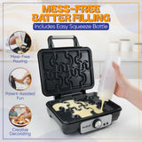 Puzzle Waffle Maker by StarBlue – Fun Playful Puzzle-Shaped Waffles | Includes Squeeze Bottle for Easy Filling | Non-Stick & Cool-Touch Design | Great