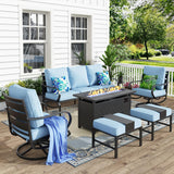 MFSTUDIO 6 Piece Metal Patio Furniture Set with Fire Pit Table, Blue