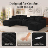 127'' Modular Boneless Couch,U Shaped Sectional Sofa for Living Room-Black