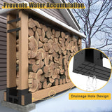 Jusgym 4 Pack Firewood Rack Outdoor Indoor, Heavy-Duty Plastic Firewood Rack Brackets Kit with 8 Support Bars, 3.5mm Thick Adjustable Fire Wood Storage Racks with Drainage Holes