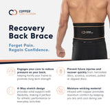 Copper Compression Back Brace. Copper Infused Lumbar Support for Lower Back Relief, Sciatica. Fits Men & Women (Waist 36" - 42")