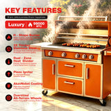 RENDGO NG 4 Cast Burners Outdoor Kitchen Grill Island, 99,000 BTU, Orange Painting