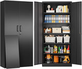 Metal Storage Cabinet with 2 Doors and 6 Shelves,Black Metal Cabinet with Lock