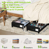 Tututry Under Bed Storage with Wheels, XXL 60L Under the Bed Storage Bins, Underbed Storage Containers with Lids & Label, Rolling Metal Drawer for Shoes, Clothes, Books, Toys (2-Pack Black)