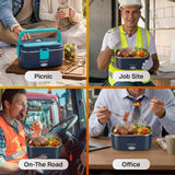 FORABEST Heated Lunch Box - 80W Electric Lunch Box for Adults - Portable Food Warmer - 1.8L Stainless Steel Containers, Carry Bag & Leakproof Lid - 12V/24V Car/Truck & 110/220V Home/Office - Navy Blue