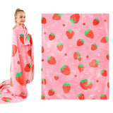 Wajade Kids Pink Strawberry Throw Blanket for Girls Teens Women Soft Fuzzy Flannel Bed Blanket for Kids Adults Plush Christmas Birthday Gifts 50”x60”