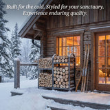 ZEXVIDA Firewood Rack Indoor With Hooks, 31inch Firewood Rack, 2-Tier log holders for firewood outdoor, Fireplace Wood holder Indoor, Adjustable Small Fire Wood Storage