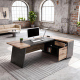 Office Desk with Drawers & Built-in Power Access, Large Executive Workstation with Storage Cabinet